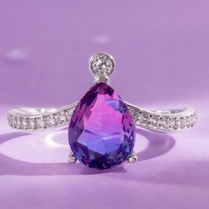 Pink & Purple Pear cut Gemstone Ring, 925 Sterling Silver Charmed Aroma